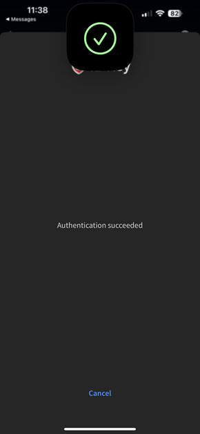 The IB Key authentication succeeded on iPhone